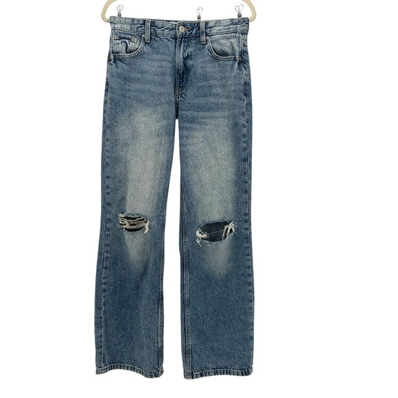 Bershka Womens 6 Jeans Baggy Distressed Ripped High Rise Denim - Picture 1 of 9